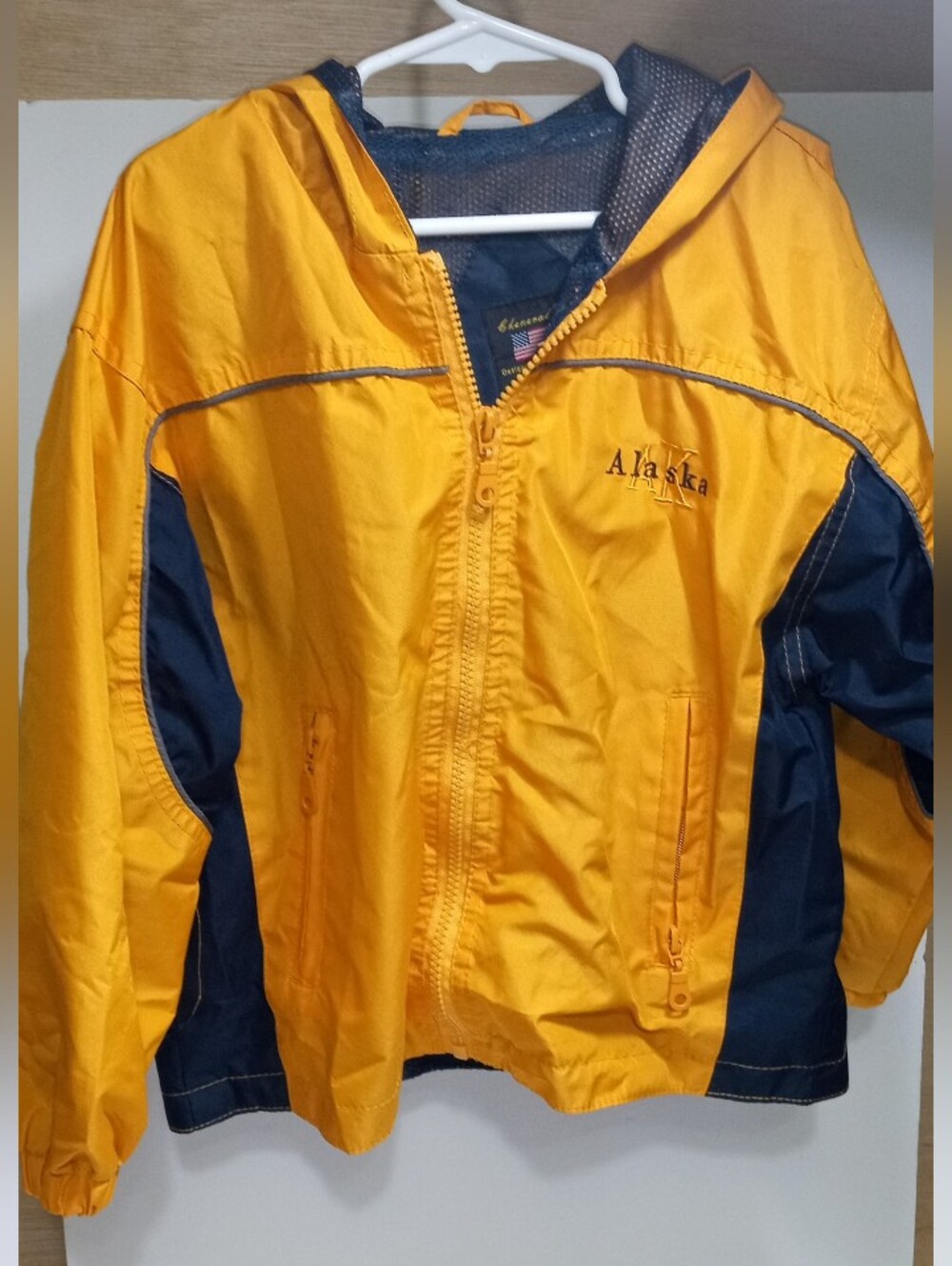 Cheneval Kids Hooded Windbreaker Jacket Zip Yellow/Blue Solid Short Size M